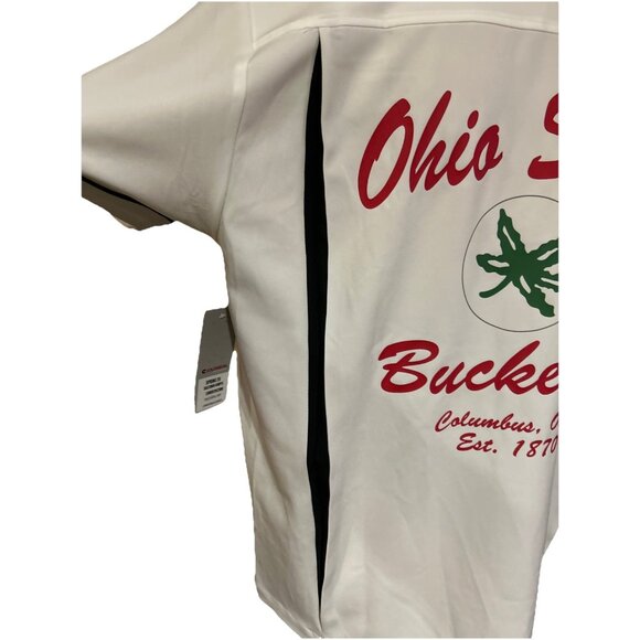 NEW OSU Ohio State Buckeyes Colosseum White Button Up Bowling Shirt Men's L - Picture 7 of 11